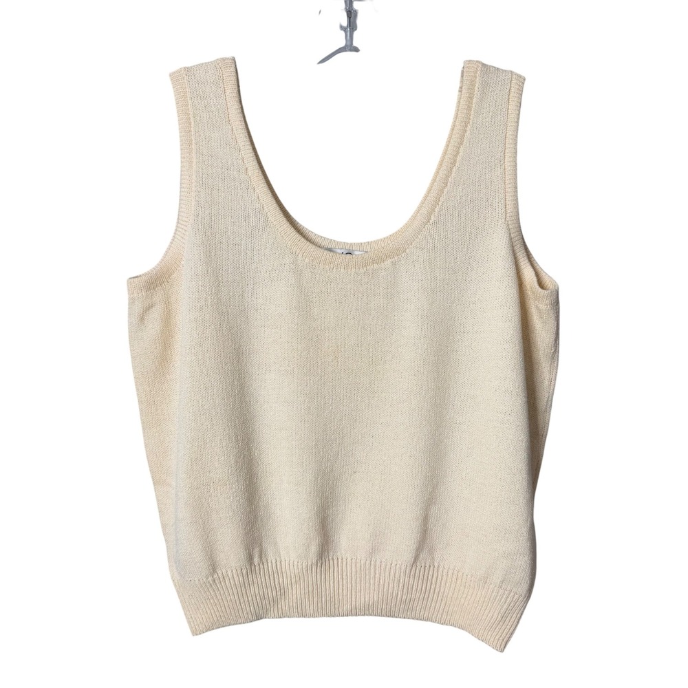 St. John Santana Knit Tank Top Women M Cream Scoop Neck Ribbed Vintage